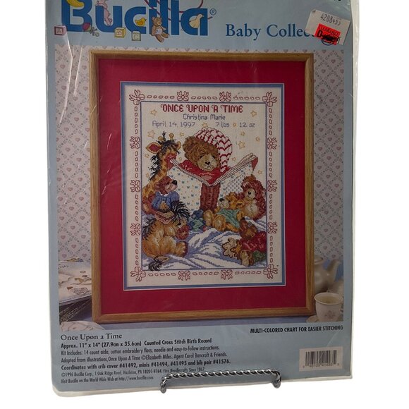 VTG 90's Bucilla Baby Bear Once Upon A Time Cross Stitch Birth Record Kit - Picture 2 of 9